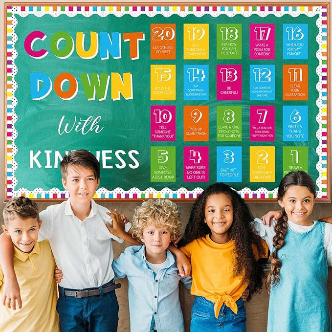 Count Down with Kindness Bulletin Board Set Colorful Countdown Bulletin Board End of The Year Countdown Paper Cutouts Schools Out Kindness Classroom Decor for Home School Classroom Office Door Wall