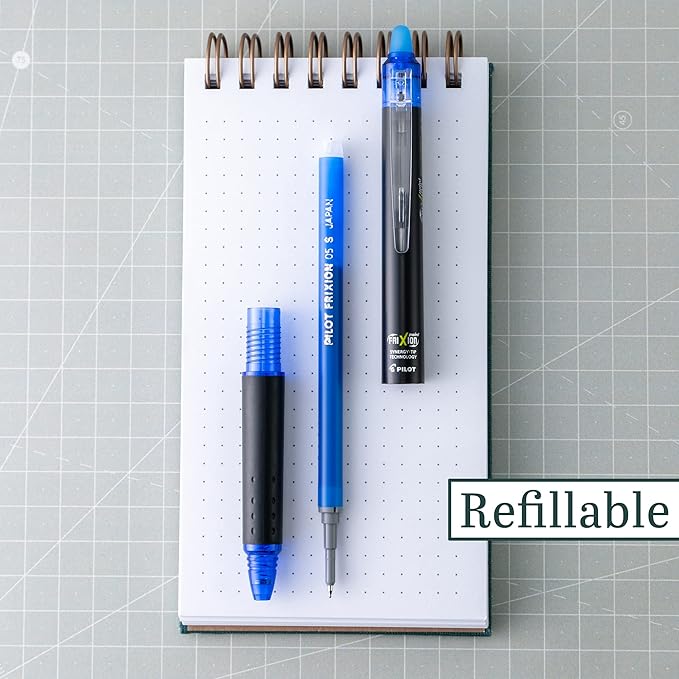 Pilot, FriXion Synergy Clicker Erasable, Refillable, Retractable Gel Ink Pens, Extra Fine Point 0.5 mm, Pack of 12, Blue Ink