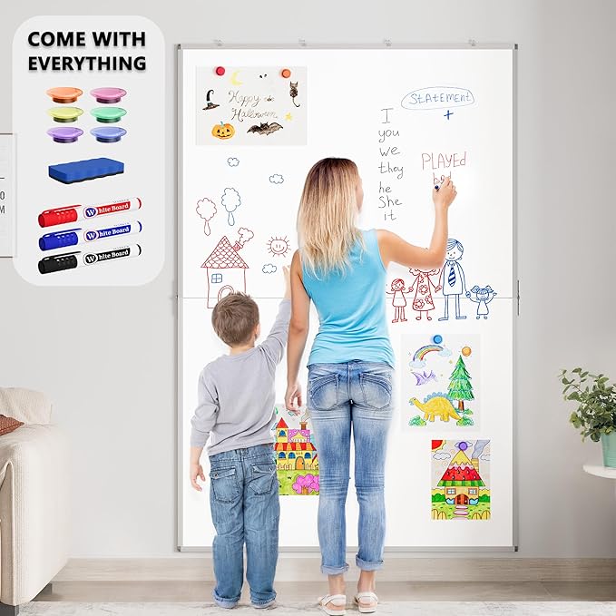 Magnetic White Board Dry Erase Board for Wall, 72" x 48" (6' X 4') Wall-Mounted Large Giant Whiteboard for School, Classroom, Office & Home
