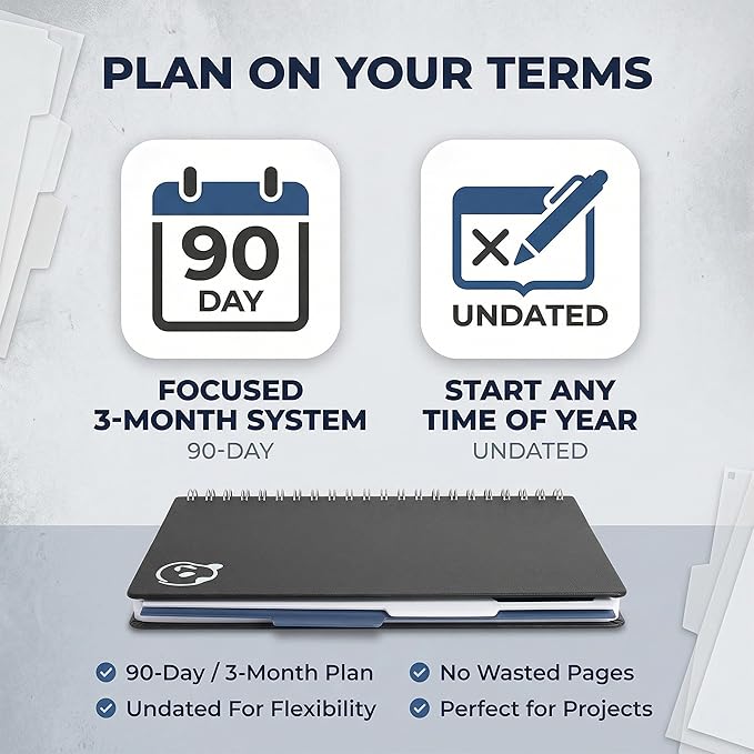 Panda Planner 2026 Undated Daily Planner 5.75" x 8.25" – 90-Day Spiral Academic & Productivity Planner with Hourly Schedule, Habit Tracker, To-Do List & Monthly Calendar – ADHD-Friendly Panda Journal (Gray)