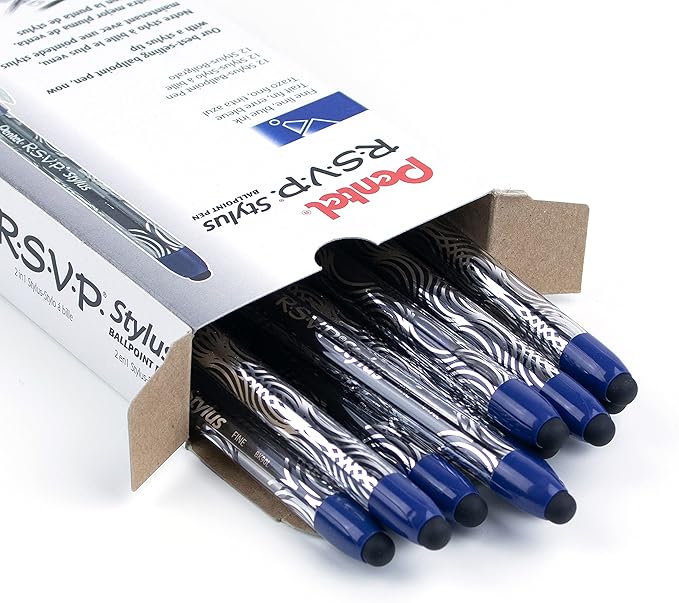 Pentel RSVP STYLUS Ballpoint Pen, Fine Line, Blue Ink (BK90L-C)