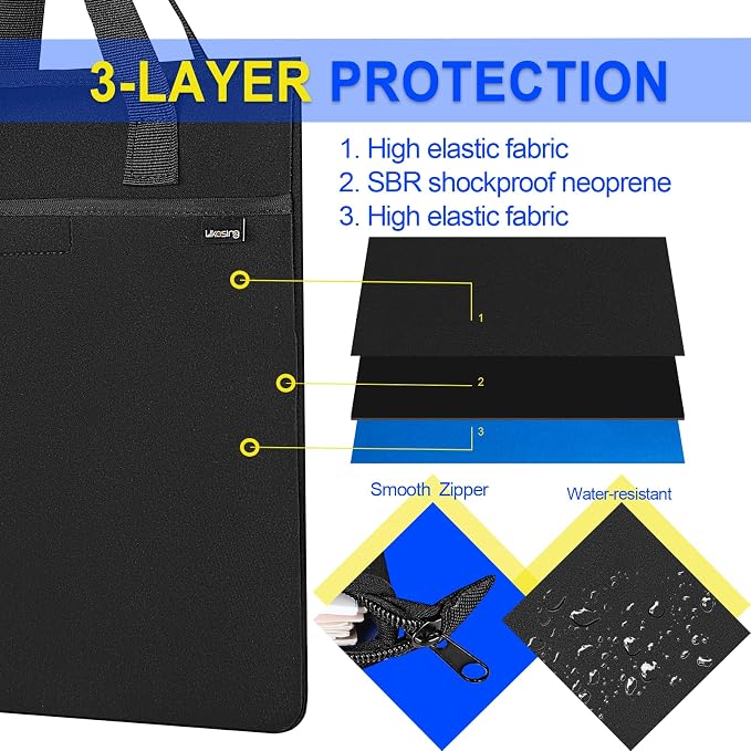 Likesing Book Sleeve for Book Lovers, 12.2" x9.8" Waterproof Book Pouch with Front Pocket, Black Neoprene Book Cover with Zipper for Pad Paperbacks Textbooks Bible Book Club Gifts