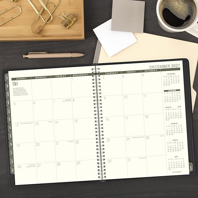 AT-A-GLANCE 2027 Appointment Book Planner, Weekly & Monthly, 8.25" x 11", Quarter-Hourly, Recycled, Black (70950G0527)