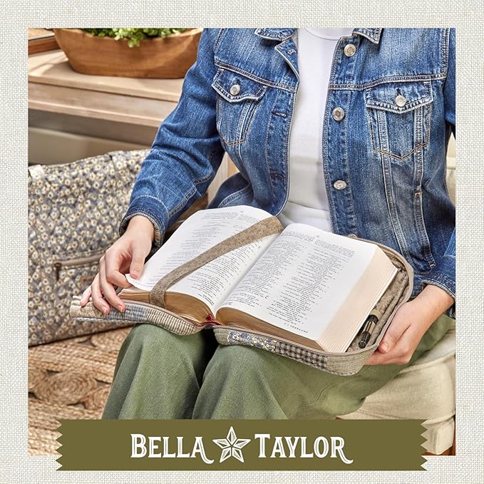 Bella Taylor Quilted Bible Cover for Women - Large Study Bible Case - Khaki Patchwork