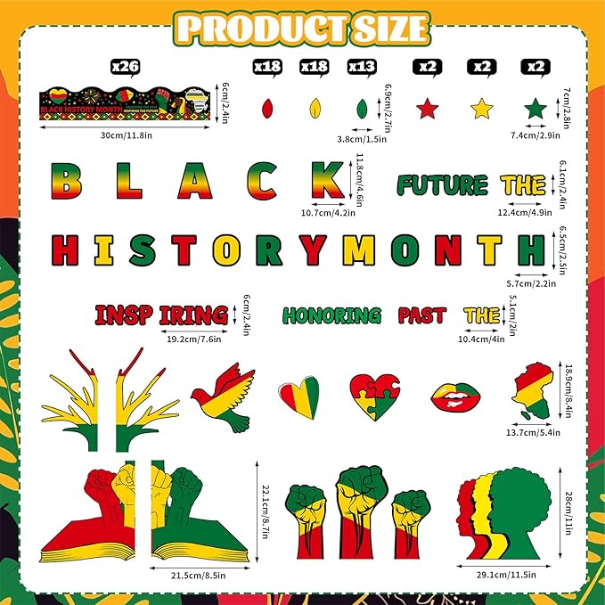 133PCS Black History Month Tree Bulletin Board Set Decorations African American Cutouts Borders with Glue Points for Wall Door Chalkboard Craft School Home Supplies
