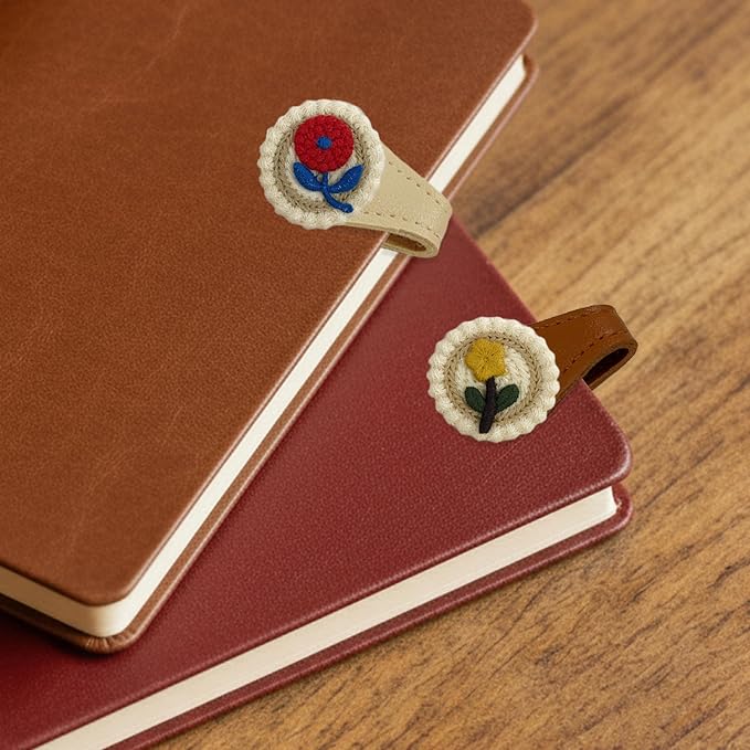 3Pcs Magnetic Leather Bookmark Set, Embroidery Magnetic Bookmarks Clips for Book Lovers Reading, Book Accessories(Flowers)