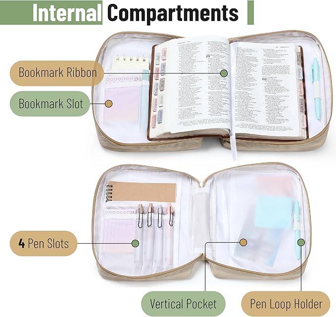 Mr. Pen- Bible Cover Case, Carrying Book Case with Durable Handle and Zippered Pocket, Bible Protective Church Bag for Men & Women, Christian Gifts, Earthy Botanica