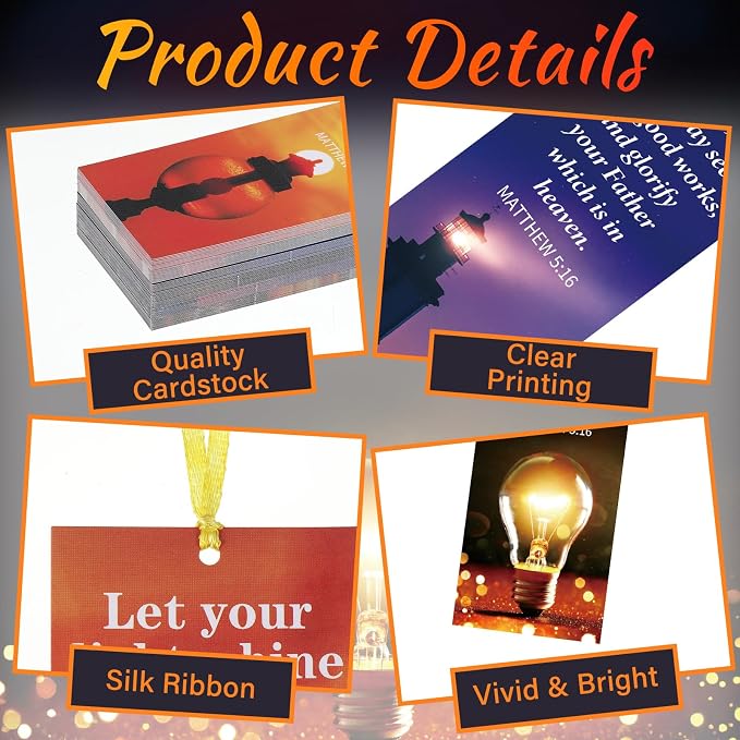 Dispowreath 60 Pcs Let Your Light Shine Religious Christian Bookmarks Church Bookmarks Gift for Teens Men Women Church Home Party Favors