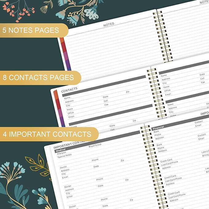 2026-2027 Monthly Planner - Planner 2026-2027, Monthly Calendar 26-27, Jul. 2026 - Dec. 2027, 9" x 11", 18 Month with Colourful Tabs & Pocket, Flexible Cover, Twin-Wire Binding, Thick Paper - Green