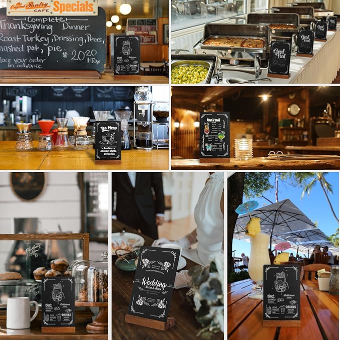 3Pcs Pre-Printed Border Chalkboard Signs with Stand, 5"x 8" Mini Tabletop Chalk Board Menu Display, Double Sided Food Labels for Party Buffet - Polka Dot