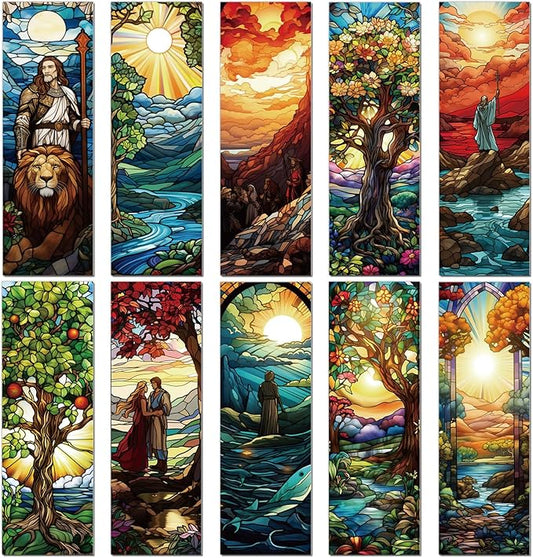 Catholic Stained Glass Bookmark Gifts - Cosmisun 20 Pcs Religious Christian Transparent PVC Bookmarks Saints Jesus Book Mark Page Marker Clips for Women Men Book Lovers Reader Church Sunday School