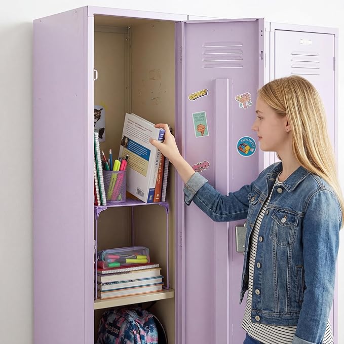 Colarr Purple Locker Organizer Shelf Locker Accessories for Girls Stackable Storage Organization Shelf Area Saver Fits Standard Size for School Office Kitchen and Home