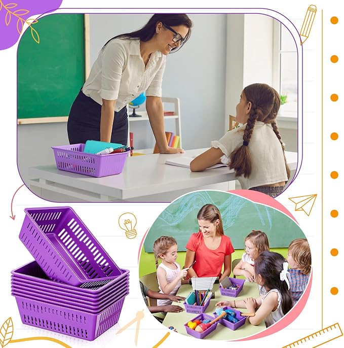 Sherr 36 Pack Classroom Storage Basket Small Plastic Basket for Organizing Crayon Pencil Container Storage Bin Tray Holder for Paper Shelf Back to School Office Supply 6.1"l x 4.3"w x 2.4"h(Purple)