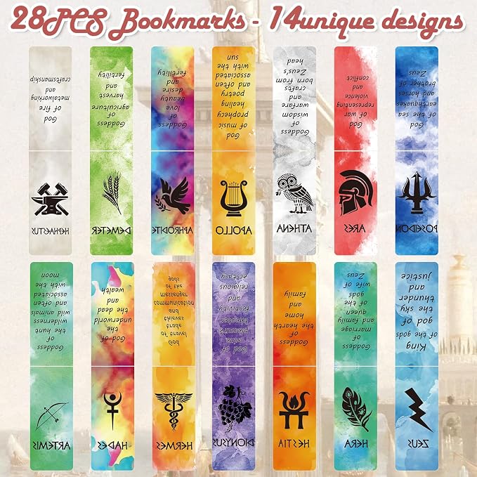 Wxiben Greek Mythologies Magnetic Bookmark - 28PCS Olympians Gods Magnetic Bookmarks The Gods of Ancient Greece Book Marks Page Magnets Marker Clip for Book Lovers Student Teacher Reading Bookish Gift