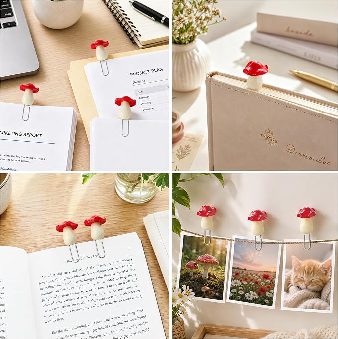 Handmade Bookmarks for Women, 3 Pcs Polymer Clay Cute Mushroom Bookmark for Book Lovers Students Teachers, Unique Reading Accessories Page Markers