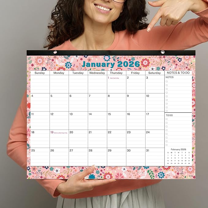 January 2026 to June 2027 Desk Calendar 2026-2027, Large Monthly 18 Months Academic Planner 17.3" x 13.2'' Floral Design with Magnets for Fridge by FFN