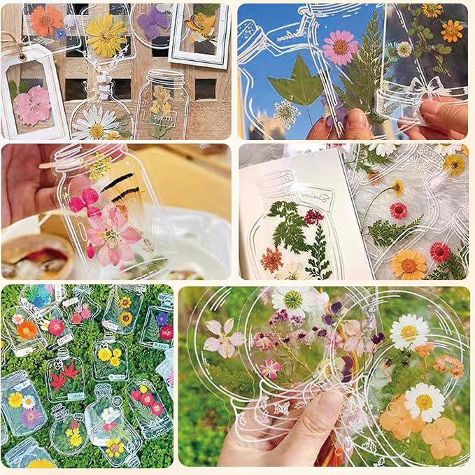 40PCS DIY Transparent Dried Flower Bookmark Kit, Cute Bookmark Making Kit for Women, Men, Crafts for Seniors to Make Your Own Personalized Bookmark, Gifts for Readers, Kids, Teens, Adults