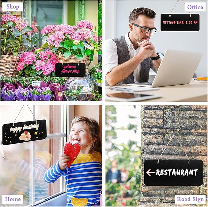 12 Rectangular Chalkboard Signs, Hanging Signs for Office, Welcome & Message Boards, 7x3 Inch Blanks