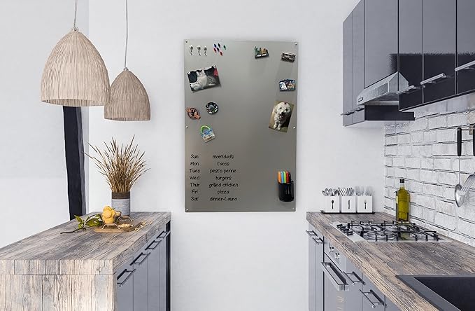 Large Magnetic Board for Wall - Magnet Display Board - Magnetic Bulletin Board - Dry Erase Memo Board- Made in USA (Metallic Silver, 23" Wx35 L)