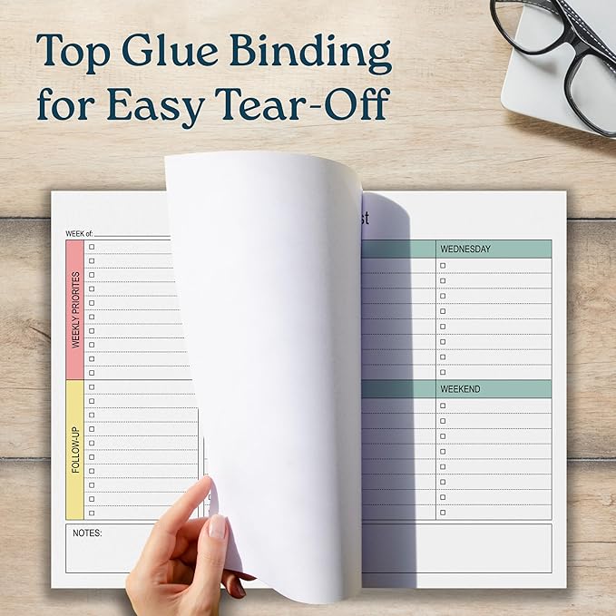 Large Weekly Planning Pad and Matching Notepad, 52 Letter Size Tear-Off Sheets, 8.5” x 11” Undated Desk Planner Pad, Daily Schedule, Weekly Priorities To Do List,for Work and Home