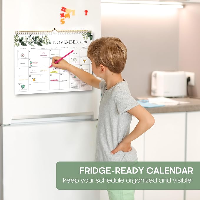 Calendar 2026-2027, Monthly Wall Calendar from April 2026 to December 2027, 11.5" x 14.7", Spiral Binding Hanging Wall Calendar, Perfect for Home or Office,Leaves