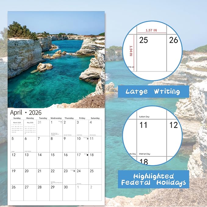 2026 Wall Calendar,Calendar 2026, November 2025 - December 2026, Wall Calendar Italy, 12" x 24" Opened,Full Page Months Thick & Sturdy Paper for Calendar Organizing & Planning