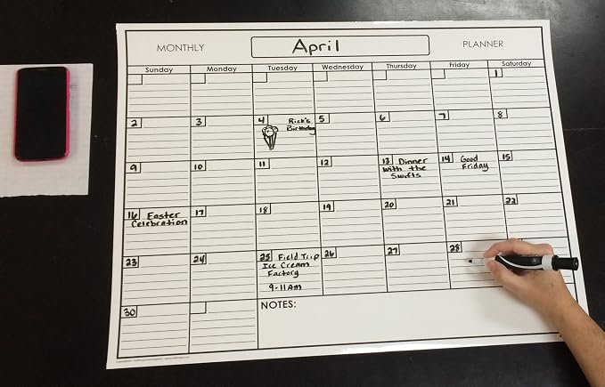 18" x 24" Erasable Undated One Month Laminated Wall Calendar Monthly Planner Blank Reusable for Organizing Home Office Academic Schedules