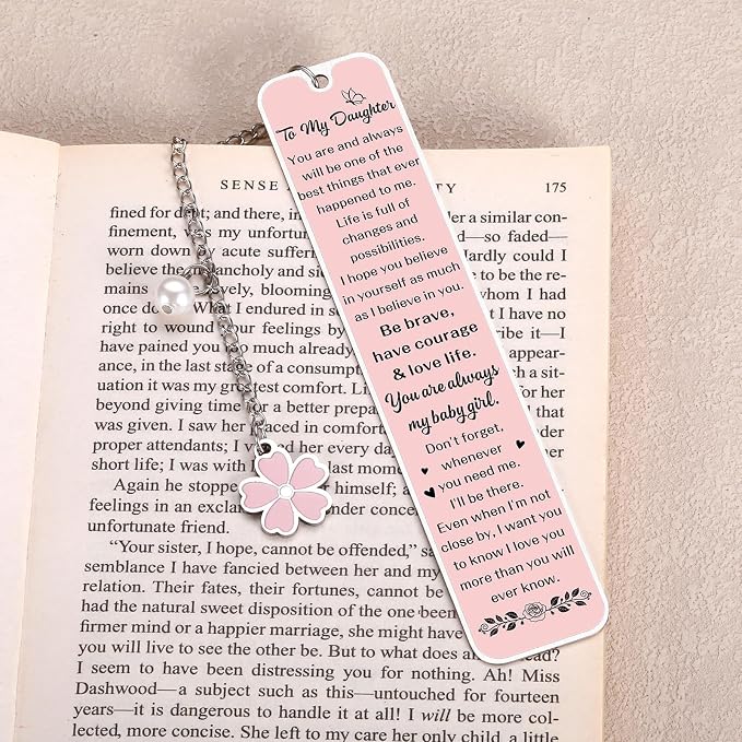 Daughter Gifts from Mom Dad, Birthday Graduation Gifts for Daughters, Pink Bookmark Gift for Daughters Stepdaughter Teen Girl, College Girl Graduation Bookmark, Inspirational Back to School Supplies