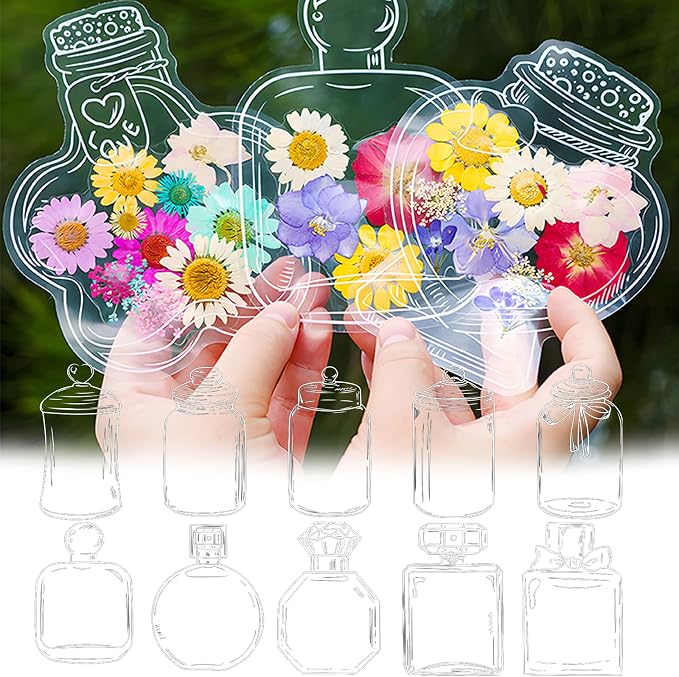 40 PCS Transparent Dried Flower Bookmarks, 2025 New Clear Jars Stickers Set, Can Be Treasured for a Long Time, for Book Lovers (40Pcs Bookmarks-Set C)