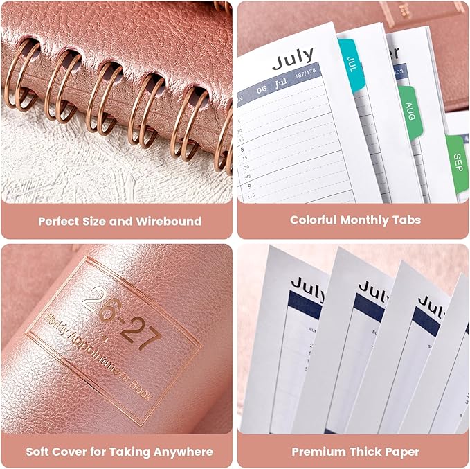2026-2027 Appointment Book/Planner - Weekly Appointment Book 2026-2027, Jul.2026 - Jun.2027, 9"x 11", Daily/Hourly Planner 26-27, Planners with Colorful Tabs, Leather Cover, 15-Minute Interval