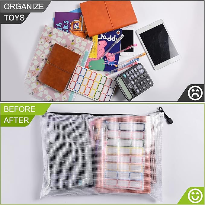 Mesh Zipper Pouch, 6PCS Waterproof Plastic Mesh ZipperBag, B4 Size Tear-Resistant Document Pouch, Extra Large Zip File Bags, for School Office Supplies Home Travel Storage(15.35×11.22 Inch)