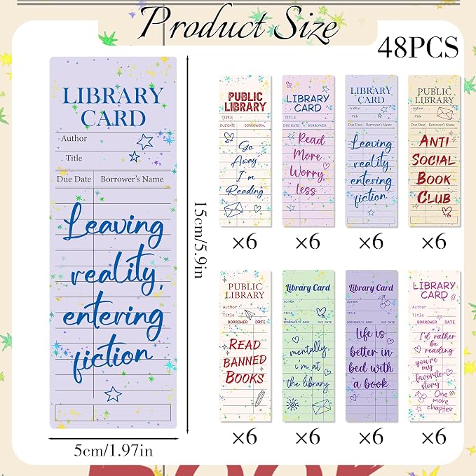 Vintage Bookmarks Bulk Gifts - 48 Pcs Library Card Paper Bookmark for Women Girls Students Book Lovers Retro Quote Page Marks School Reading Accessories Bookish Gift for Birthday Graduation