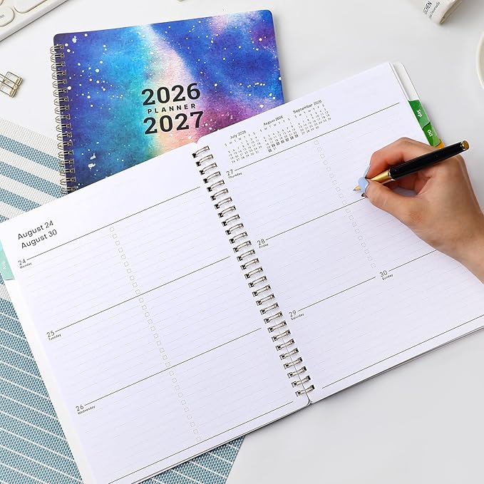 Planner 2026-2027 - Academic Planner 26-27, July 2026 - June 2027, 8" x 10", 2026-2027 Planner Weekly and Monthly, 26-27 Calendar Planners with Colorful Tabs, Spiral Binding, Pocket - Galaxy Forest