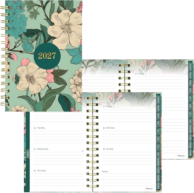 Blueline® 17-Month Weekly/Monthly Planner, August 2026 to December 2027, Four-Color Interior, Hard Cover, 8" x 5", Verdant Design (C448017.01)