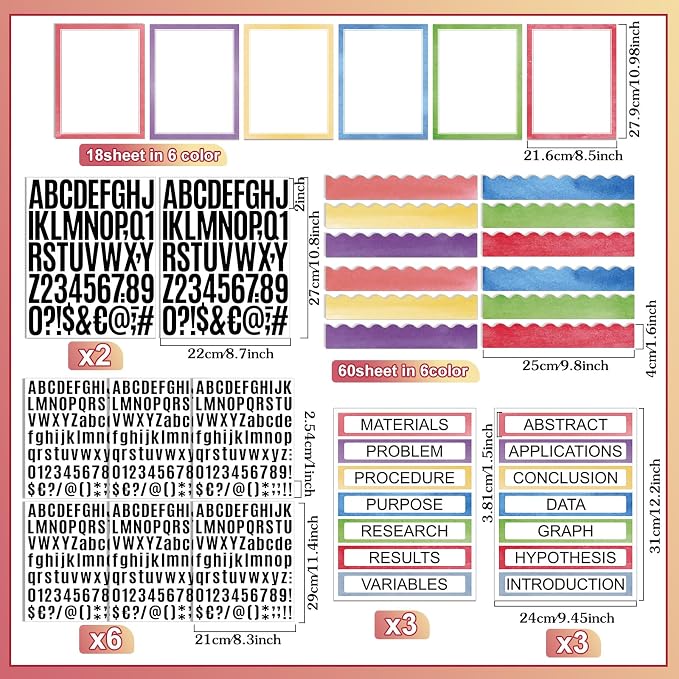Sinload 92 Pcs Science Fair Board Supplies 60 Trim Scalloped Poster Boards 18 Presentation Subtitles 6 Project Titles 8 Letter Sticker for Classroom Display Boards(Pastel,Wave)
