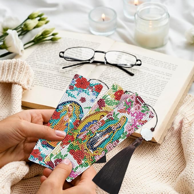Religious Diamond Painting Bookmarks - 6 PCS Guadalupe Diamond Art Bookmarks Kit DIY Bookmark Christmas Christian Inspirational Gifts for Beginner Book Lover Adults Arts Craft Supplies