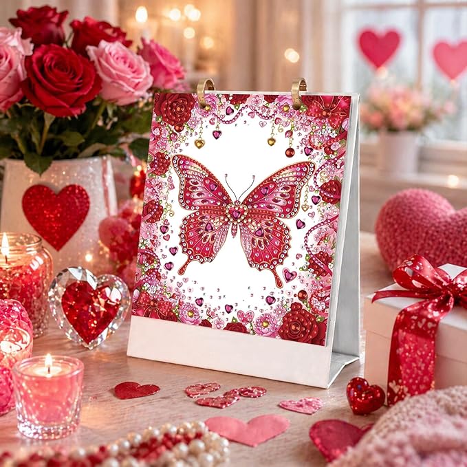 2027 Standing Desk Calendar DIY Diamond Art Painting Monthly Flip Dates Butterfly Double-Sided Pattern Tabletop Calendars DIY Craft Supplies Planner Office Home-Butterfly