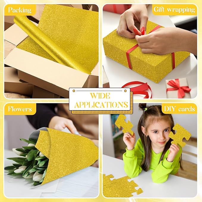gisgfim 16" x20ft Glitter Bulletin Board Paper Roll Sparkle Color Bulletin Board Background Poster Paper Non Fading Gift Wrapping DIY Art Crafts for Office Classroom Decoration, Lemon Yellow