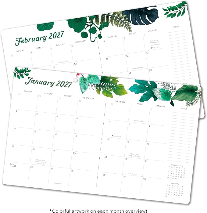 High Note 2027 Monthly Planner, 17-Month Planner: August 2026 – December 2027, 7.75" x 9.75", Greenery with Flexible Cover, Gold Foil, Project & Goal Planning Pages