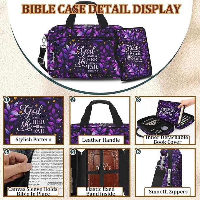 Bible Cover Case for Women with Large Bible Bag, Bible Cover with Journaling Kit & Shoulder Strap, Pens and Highlighters Cross Clips for Bible Study & Church, Christian Gift for Women