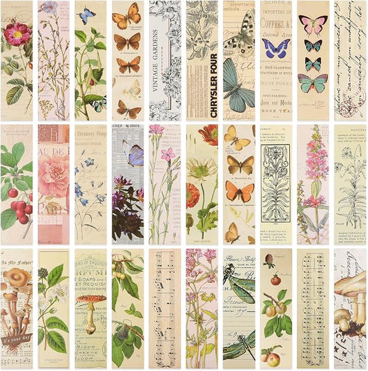 30 Pcs Vintage Bookmarks Aesthetic Cute Pretty Paper Bookmarks for Book Lovers Butterfly Flower Plant Bookmark for Women Elegant Pattern Book Markers for Reading Fantasy Natural Style Book Accessories