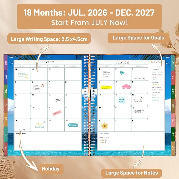 CAGIE Planner 2026-2027 Weekly and Monthly,18 Month (Jul. 26-Dec. 27) Planners Calendar with Hourly Timeslot, 10"x11.5", Large Hardcover Spiral Daily Planner with Tab for Work, Home, Teacher, Purple