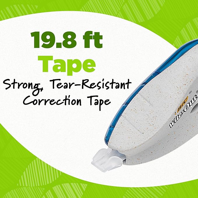 BIC Ecolutions Wite-Out Brand Correction Tape, 19.6 Feet, 2-Count Pack, Correction Tape Made from 56% Recycled Plastic Excluding Tape