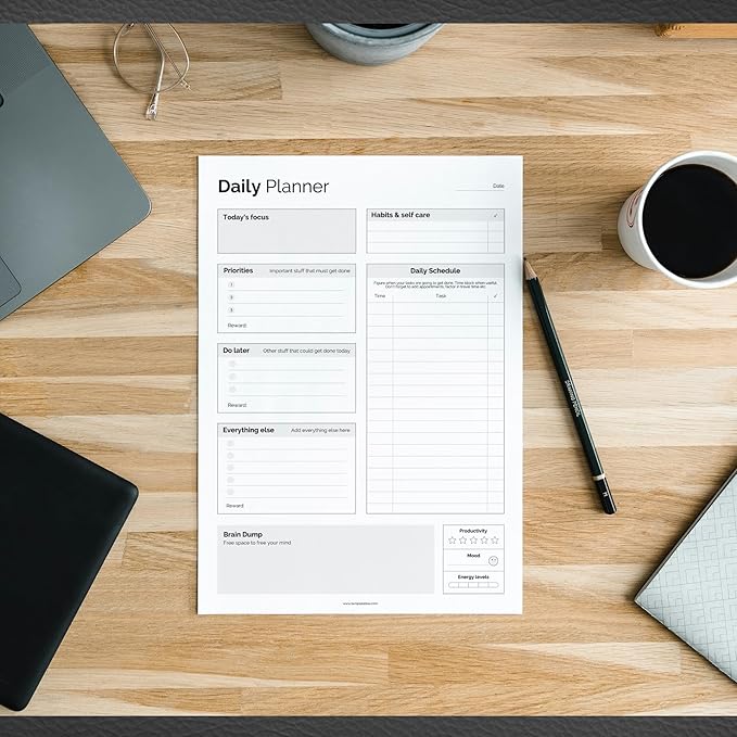 ADHD Daily Planner Notepad for Neurodivergent Adults - Productivity Daily Planner Desk Pad & Task Management to Stay Organized and Focused Note Pad (Mono, A4 Portrait)