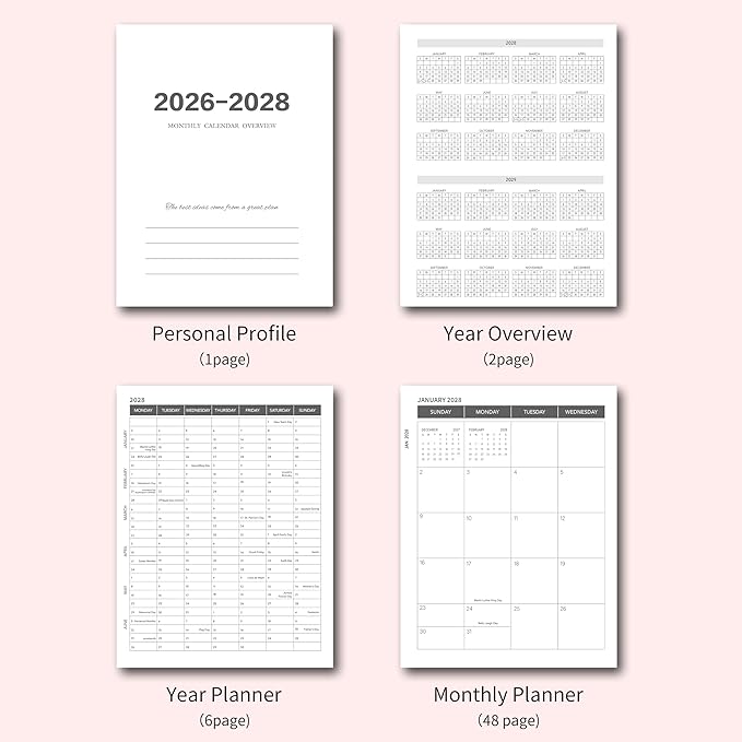 Monthly Planner 2026-2028, 2026-2028 Calendar 36 Months, 8.5" x 11", Jan 2026- Dec 2028,Metal corner protectors with Spiral Bound, 3 Years Academic Planner Perfect for School & Office for Women & Men