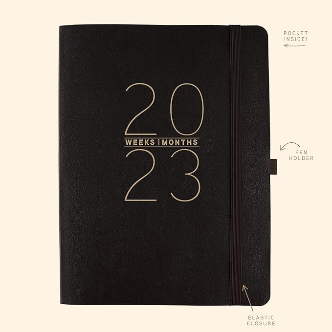 Graphique 2023 Business Planner | 18 Month Organizer, July 2022-Dec. 2023 | Weekly & Monthly Spreads | To-Do List & Note Pages | Pocket & Pen Loop | Vegan Leather | Black | 8 x 10
