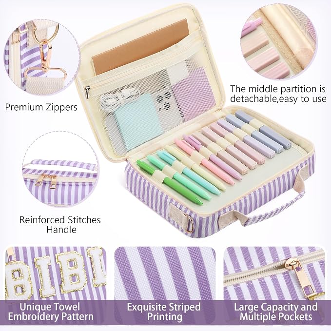 Dansydaisy Bible Cover Case for Women Large Chenille Letter Stripe Church Bible Bag with Shoulder Strap for Women (Purple)