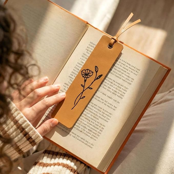Resurhang 5 Pcs Flower Leather Bookmark for Reading with Rope Card Book Mark for Women Men Kid Floral Page Marker Gift for Book Lover Teacher School Student Bridal Shower Gift Bag(Cute Color)