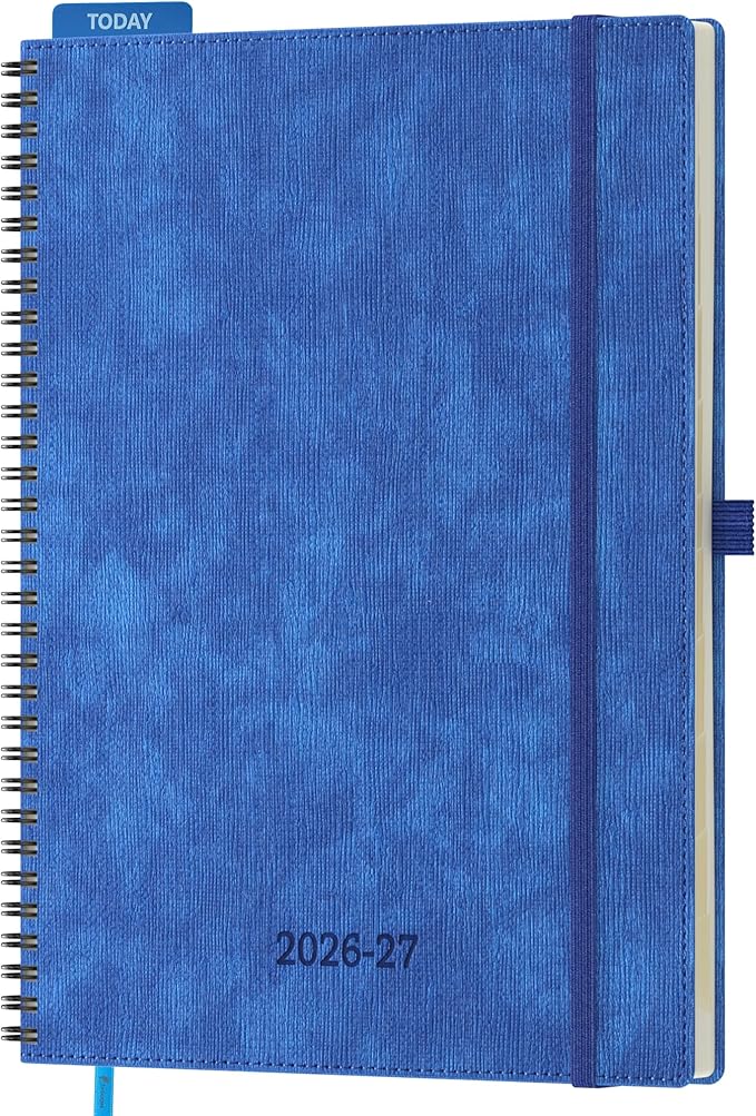 2026-2027 Planner, Daily Weekly Monthly Academic Planner, 18 Months Spiral Bound Agenda, 8.5"x11.5", Vertical Layout, Calendar Planner, Vegan Leather Soft Cover,Blue