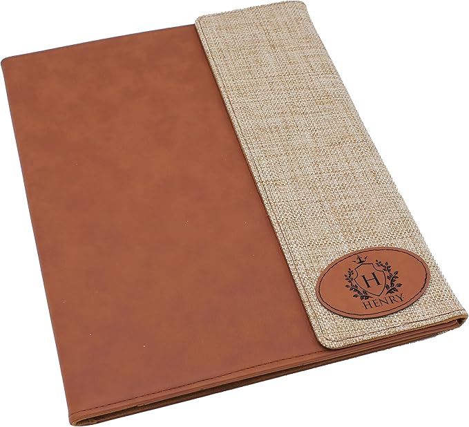 My Personal Memories Personalized Portfolio with Custom Monogrammed Flap - Engraved Teacher, Student, Business, Man, Woman, Gift (Burlap Flap with Patch)